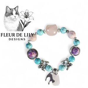 Natural Rose Quartz Tourquoise And Purple Sea Jasper With Silver Accents 7" 10mm